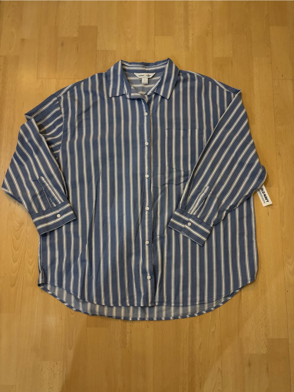 Old Navy Blue and White Vertical Stripe Button-Down Shirt